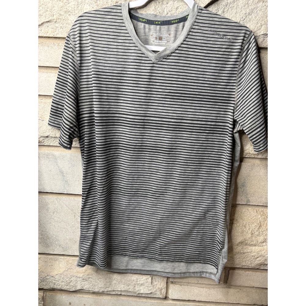 Brooks Mens DriLayer Striped‎ V-Neck Running Shirt Grey Black Medium